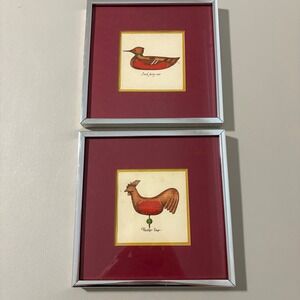 Set of 2 Framed Duck Decoy and‎ Rooster Weather Vane Art Prints 1850
